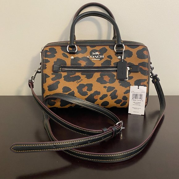 Coach Handbags - Coach Rowan Leopard Print Coated Canvas Satchel Crossbody
